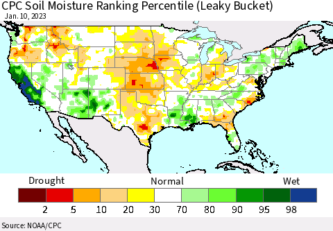 United States CPC Soil Moisture Ranking Percentile Thematic Map For 1/6/2023 - 1/10/2023