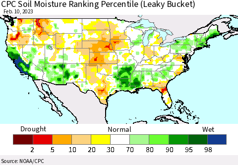 United States CPC Soil Moisture Ranking Percentile Thematic Map For 2/6/2023 - 2/10/2023