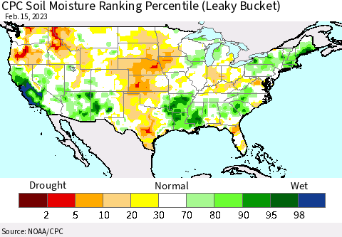 United States CPC Soil Moisture Ranking Percentile Thematic Map For 2/11/2023 - 2/15/2023