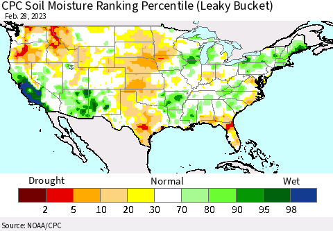 United States CPC Soil Moisture Ranking Percentile Thematic Map For 2/26/2023 - 2/28/2023