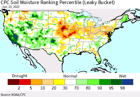 United States CPC Soil Moisture Ranking Percentile Thematic Map For 6/6/2023 - 6/10/2023