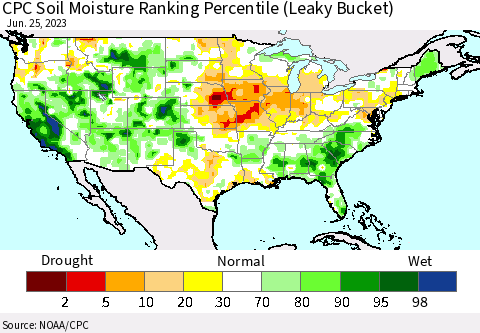 United States CPC Soil Moisture Ranking Percentile Thematic Map For 6/21/2023 - 6/25/2023