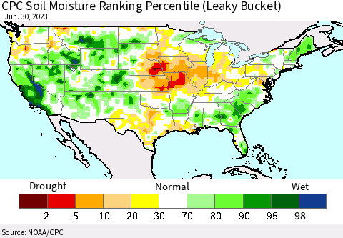 United States CPC Soil Moisture Ranking Percentile Thematic Map For 6/26/2023 - 6/30/2023