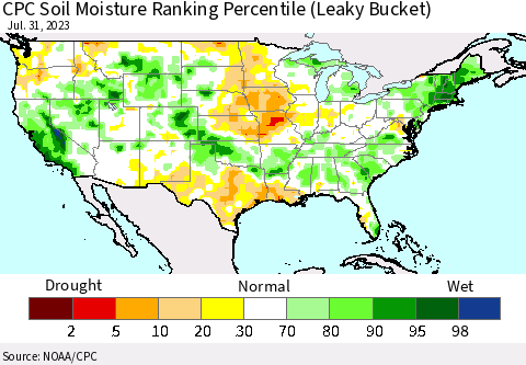 United States CPC Soil Moisture Ranking Percentile Thematic Map For 7/26/2023 - 7/31/2023