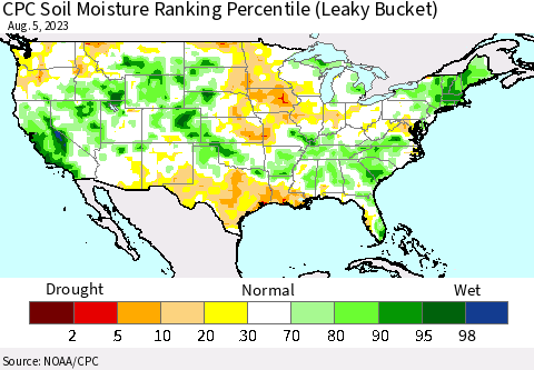 United States CPC Soil Moisture Ranking Percentile Thematic Map For 8/1/2023 - 8/5/2023