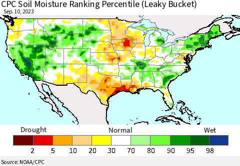 United States CPC Soil Moisture Ranking Percentile Thematic Map For 9/6/2023 - 9/10/2023