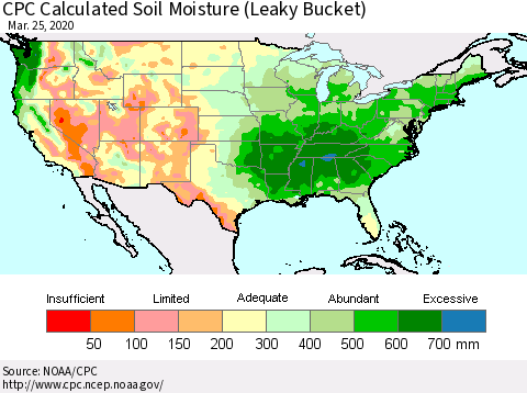 United States CPC Soil Moisture (Leaky Bucket) Thematic Map For 3/21/2020 - 3/25/2020