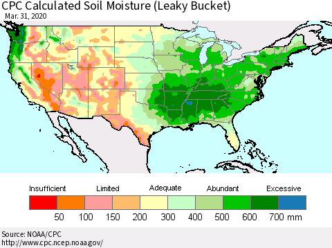 United States CPC Soil Moisture (Leaky Bucket) Thematic Map For 3/26/2020 - 3/31/2020