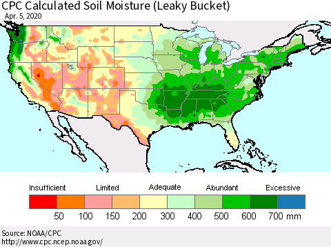 United States CPC Soil Moisture (Leaky Bucket) Thematic Map For 4/1/2020 - 4/5/2020