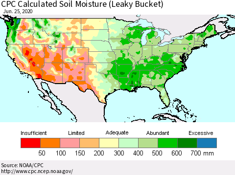 United States CPC Soil Moisture (Leaky Bucket) Thematic Map For 6/21/2020 - 6/25/2020