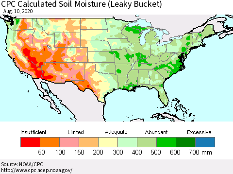 United States CPC Soil Moisture (Leaky Bucket) Thematic Map For 8/6/2020 - 8/10/2020