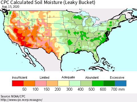 United States CPC Soil Moisture (Leaky Bucket) Thematic Map For 8/11/2020 - 8/15/2020