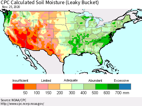 United States CPC Soil Moisture (Leaky Bucket) Thematic Map For 11/21/2020 - 11/25/2020