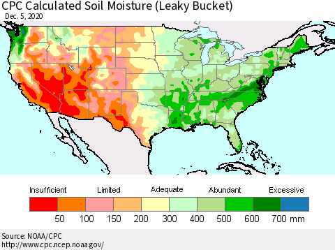 United States CPC Soil Moisture (Leaky Bucket) Thematic Map For 12/1/2020 - 12/5/2020