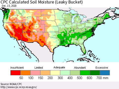 United States CPC Calculated Soil Moisture (Leaky Bucket) Thematic Map For 12/11/2020 - 12/15/2020