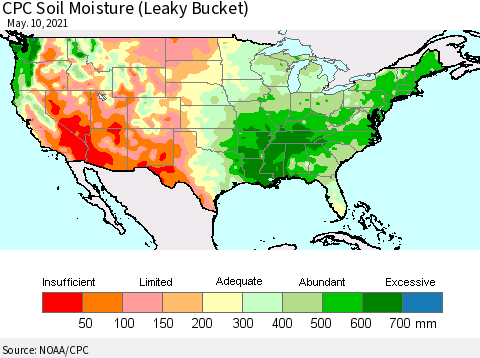 United States CPC Soil Moisture (Leaky Bucket) Thematic Map For 5/6/2021 - 5/10/2021