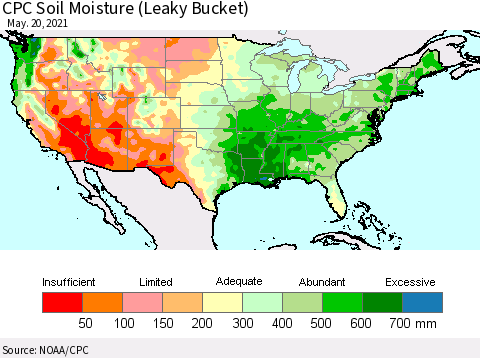 United States CPC Soil Moisture (Leaky Bucket) Thematic Map For 5/16/2021 - 5/20/2021
