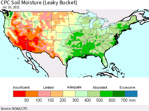 United States CPC Soil Moisture (Leaky Bucket) Thematic Map For 7/6/2021 - 7/10/2021