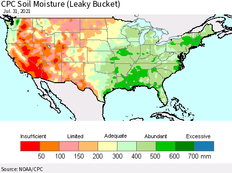 United States CPC Soil Moisture (Leaky Bucket) Thematic Map For 7/26/2021 - 7/31/2021