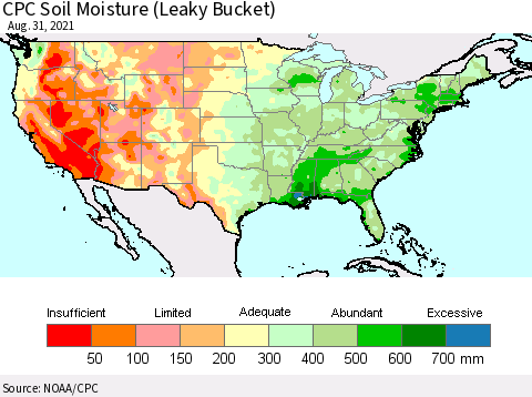 United States CPC Soil Moisture (Leaky Bucket) Thematic Map For 8/26/2021 - 8/31/2021