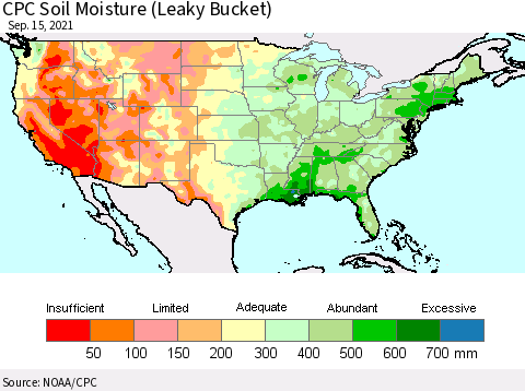 United States CPC Soil Moisture (Leaky Bucket) Thematic Map For 9/11/2021 - 9/15/2021
