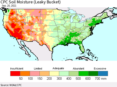 United States CPC Calculated Soil Moisture (Leaky Bucket) Thematic Map For 9/16/2021 - 9/20/2021