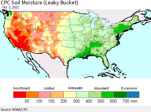 United States CPC Soil Moisture (Leaky Bucket) Thematic Map For 10/1/2021 - 10/5/2021