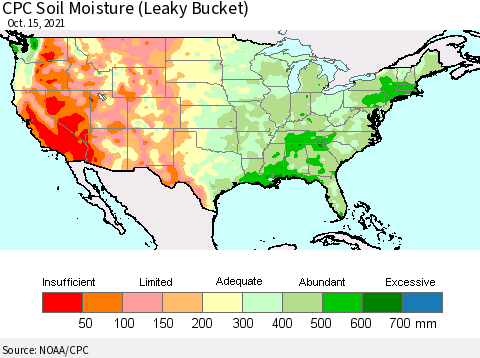 United States CPC Soil Moisture (Leaky Bucket) Thematic Map For 10/11/2021 - 10/15/2021