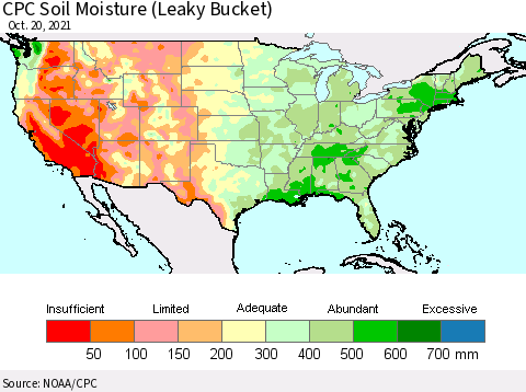 United States CPC Soil Moisture (Leaky Bucket) Thematic Map For 10/16/2021 - 10/20/2021