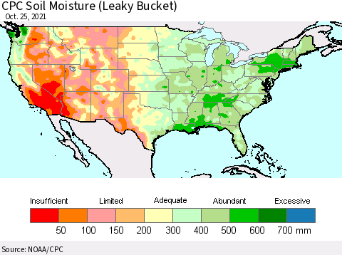 United States CPC Soil Moisture (Leaky Bucket) Thematic Map For 10/21/2021 - 10/25/2021