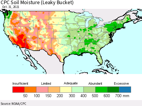 United States CPC Soil Moisture (Leaky Bucket) Thematic Map For 10/26/2021 - 10/31/2021