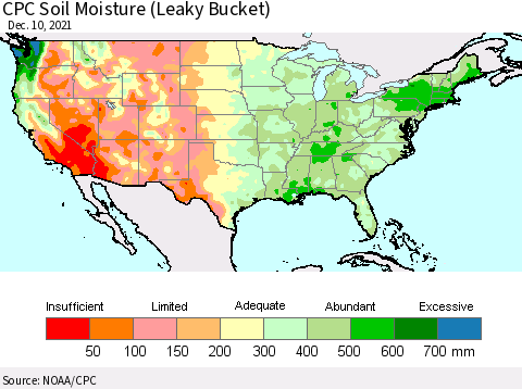 United States CPC Calculated Soil Moisture (Leaky Bucket) Thematic Map For 12/6/2021 - 12/10/2021
