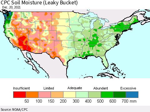 United States CPC Calculated Soil Moisture (Leaky Bucket) Thematic Map For 12/16/2021 - 12/20/2021