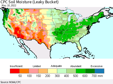 United States CPC Calculated Soil Moisture (Leaky Bucket) Thematic Map For 5/6/2022 - 5/10/2022