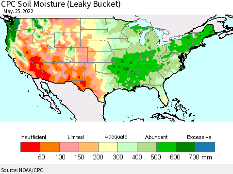 United States CPC Soil Moisture (Leaky Bucket) Thematic Map For 5/21/2022 - 5/25/2022