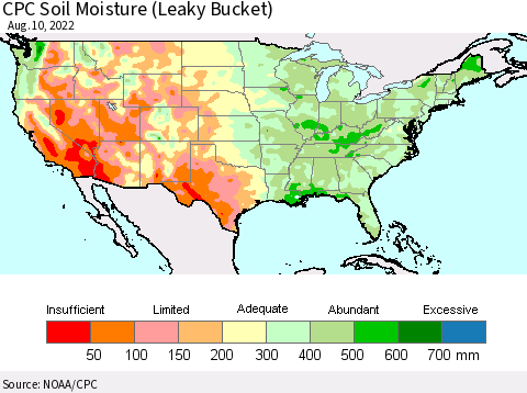 United States CPC Soil Moisture (Leaky Bucket) Thematic Map For 8/6/2022 - 8/10/2022
