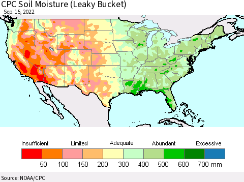United States CPC Soil Moisture (Leaky Bucket) Thematic Map For 9/11/2022 - 9/15/2022