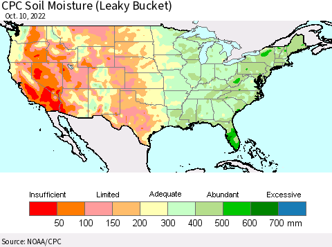 United States CPC Soil Moisture (Leaky Bucket) Thematic Map For 10/6/2022 - 10/10/2022
