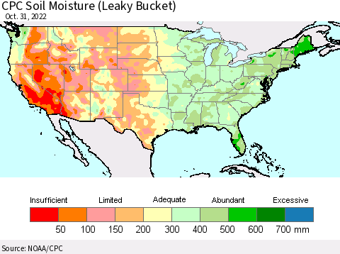 United States CPC Soil Moisture (Leaky Bucket) Thematic Map For 10/26/2022 - 10/31/2022