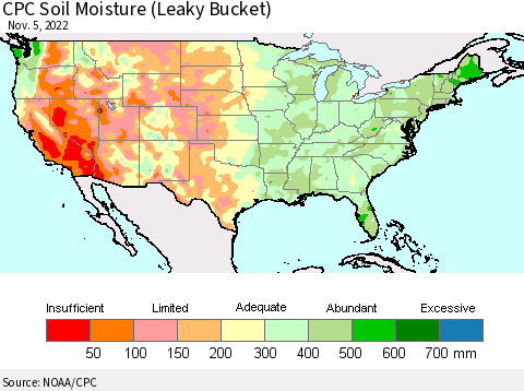 United States CPC Soil Moisture (Leaky Bucket) Thematic Map For 11/1/2022 - 11/5/2022