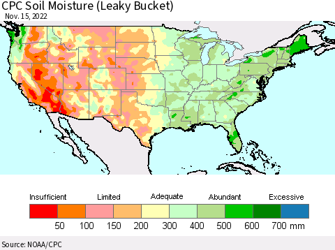 United States CPC Calculated Soil Moisture (Leaky Bucket) Thematic Map For 11/11/2022 - 11/15/2022