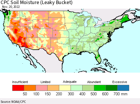 United States CPC Soil Moisture (Leaky Bucket) Thematic Map For 11/16/2022 - 11/20/2022