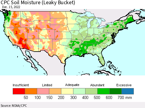 United States CPC Soil Moisture (Leaky Bucket) Thematic Map For 12/11/2022 - 12/15/2022