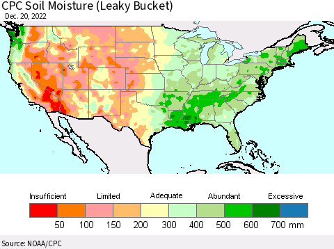 United States CPC Calculated Soil Moisture (Leaky Bucket) Thematic Map For 12/16/2022 - 12/20/2022