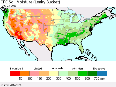 United States CPC Soil Moisture (Leaky Bucket) Thematic Map For 12/21/2022 - 12/25/2022