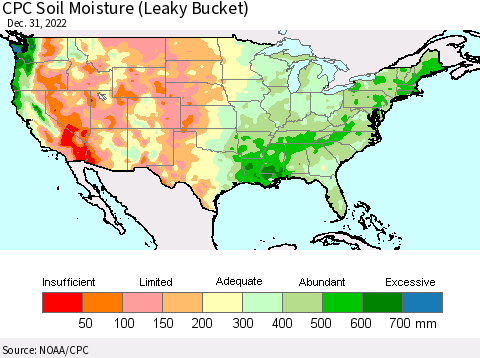 United States CPC Soil Moisture (Leaky Bucket) Thematic Map For 12/26/2022 - 12/31/2022