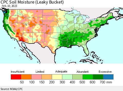 United States CPC Soil Moisture (Leaky Bucket) Thematic Map For 2/6/2023 - 2/10/2023