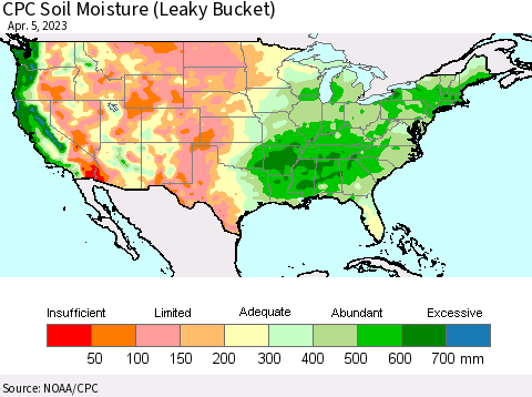 United States CPC Soil Moisture (Leaky Bucket) Thematic Map For 4/1/2023 - 4/5/2023
