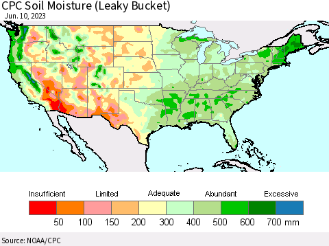 United States CPC Soil Moisture (Leaky Bucket) Thematic Map For 6/6/2023 - 6/10/2023