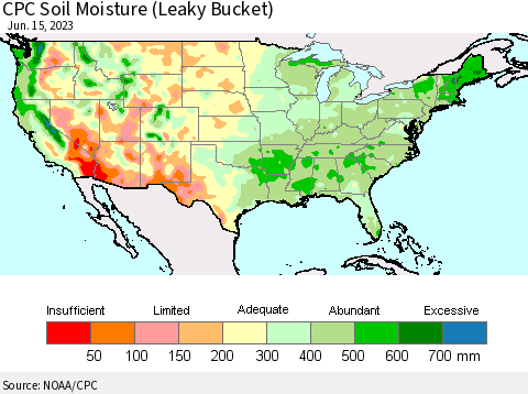 United States CPC Soil Moisture (Leaky Bucket) Thematic Map For 6/11/2023 - 6/15/2023